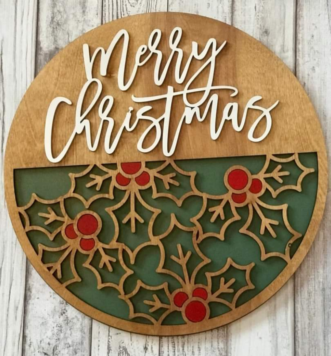 Merry Christmas Holly Round | Blessed Woodworks